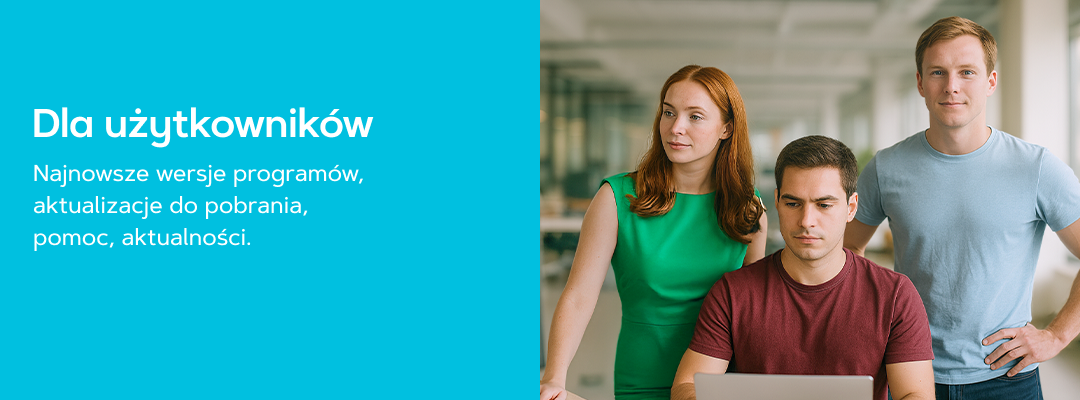 Dla użytkowników. Opis najnowszych wersji programów, aktualizacje do pobrania, pomoc, forum dyskusyjne, formularz kontaktowy, aktualności. Z tego miejsca możesz także zalogować się do Konta InsERT.
